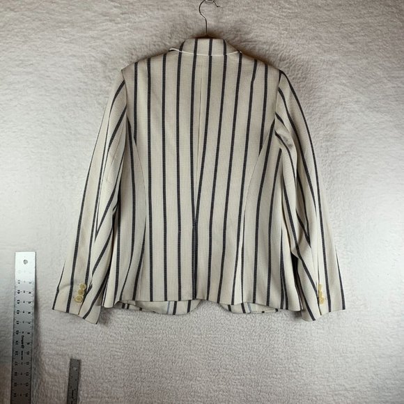 Talbots Blazer Jacket Women's 8 White Blue Striped‎ Waffle Single Breasted 8166 - Picture 2 of 7